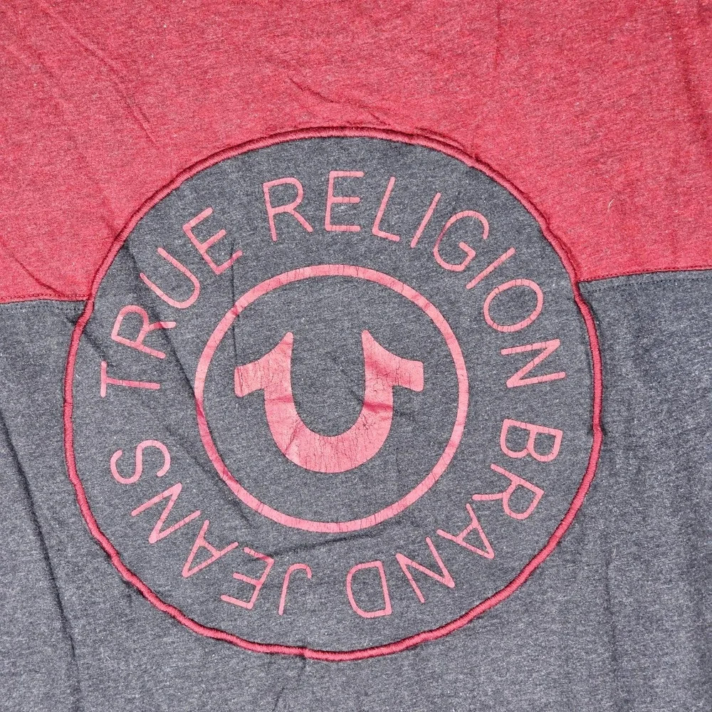 True Religion Original Buddha Brand Tee Shirt Mens Large Gray Crew Neck Logo